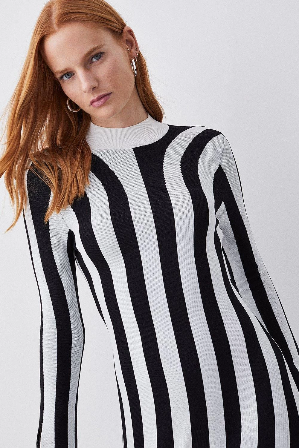 Karen Millen Stripe Shredded Hem Jacquard Maxi Column Dress - Image 3