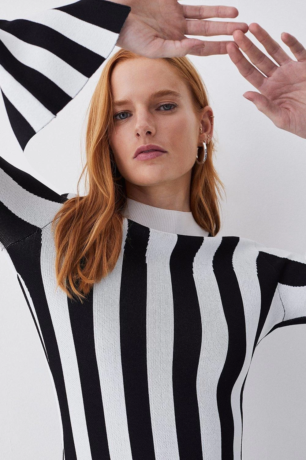 Karen Millen Stripe Shredded Hem Jacquard Maxi Column Dress - Image 5