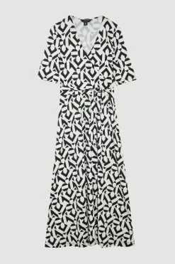 Karen Millen Tall Half Sleeve Geometric Printed Jersey Wrap Midi Dress