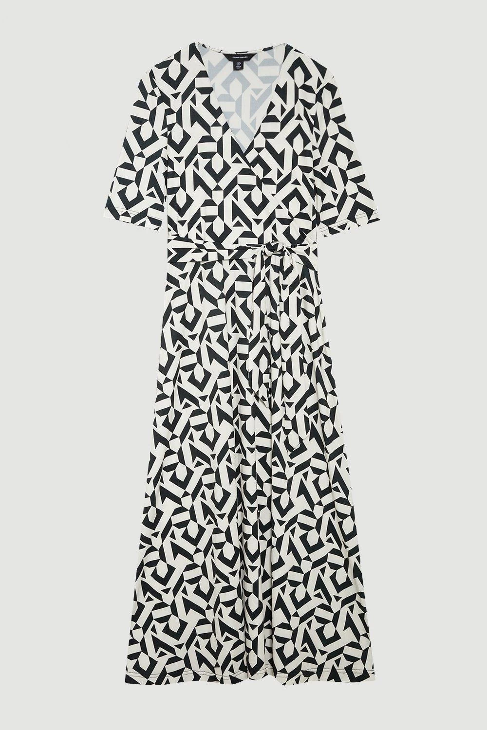 Karen Millen Tall Half Sleeve Geometric Printed Jersey Wrap Midi Dress