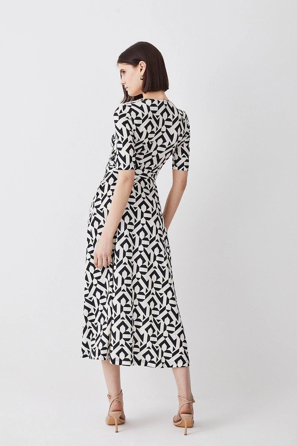Karen Millen Tall Half Sleeve Geometric Printed Jersey Wrap Midi Dress - Image 4