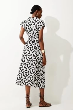 Karen Millen Mono Tile Sleeveless Midi Shirt Dress