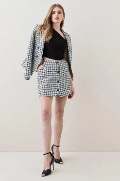 Karen Millen Mono Tweed Button Mini Skirt