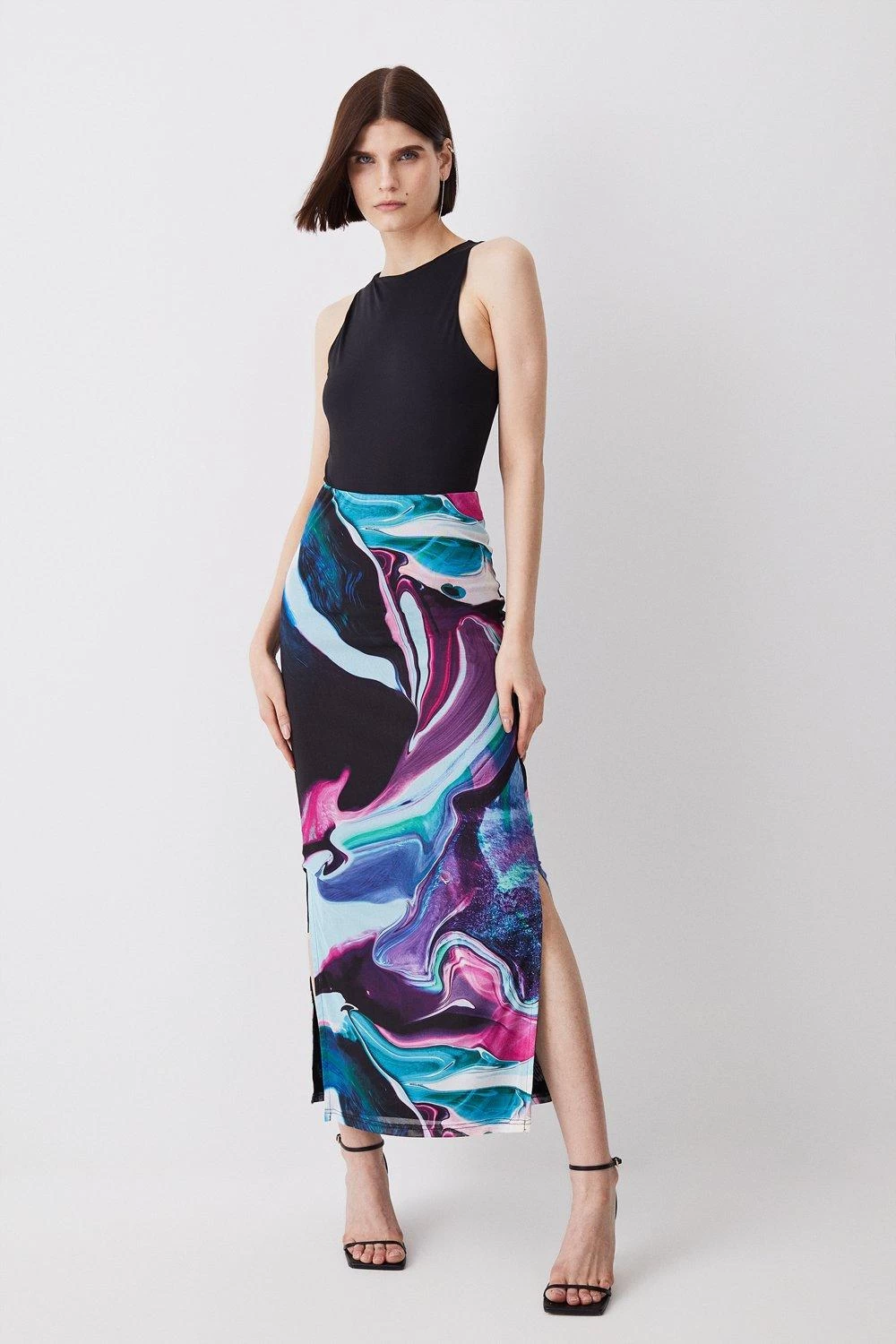 Karen Millen Abstract Print Mesh Midaxi Skirt - Image 2