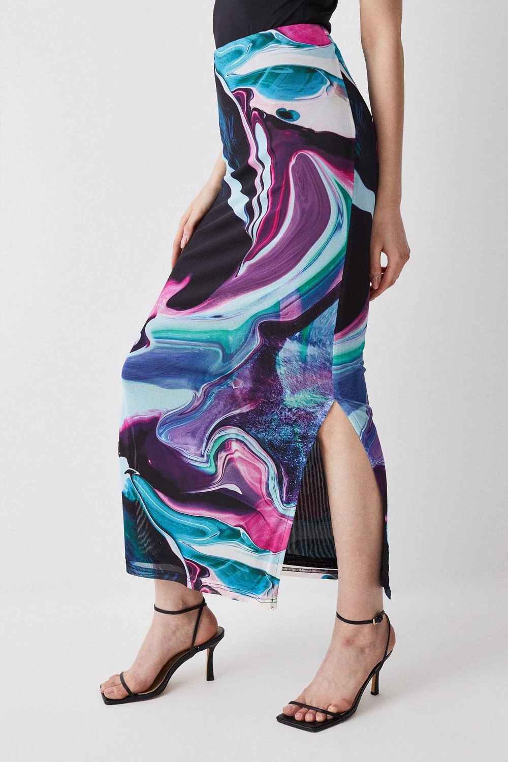 Karen Millen Abstract Print Mesh Midaxi Skirt - Image 3