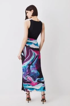 Karen Millen Abstract Print Mesh Midaxi Skirt