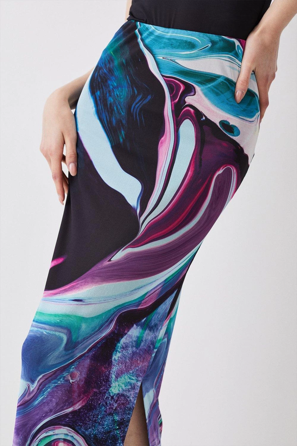 Karen Millen Abstract Print Mesh Midaxi Skirt - Image 4