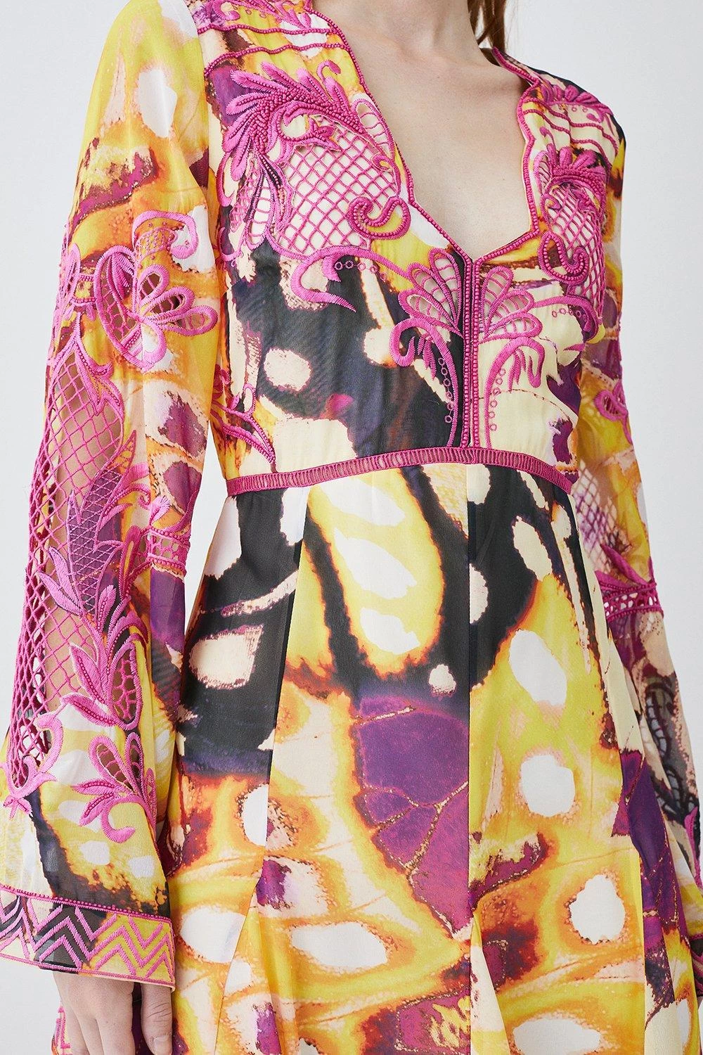 Karen Millen Floral Embroidered Woven Midi Dress