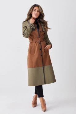Karen Millen Lydia Millen Cotton Colourblock Trench Coat