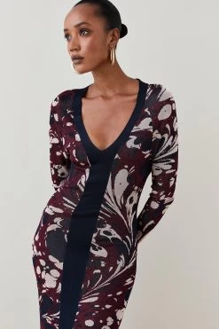 Karen Millen Marble Slinky Jacquard Knit Maxi Dress