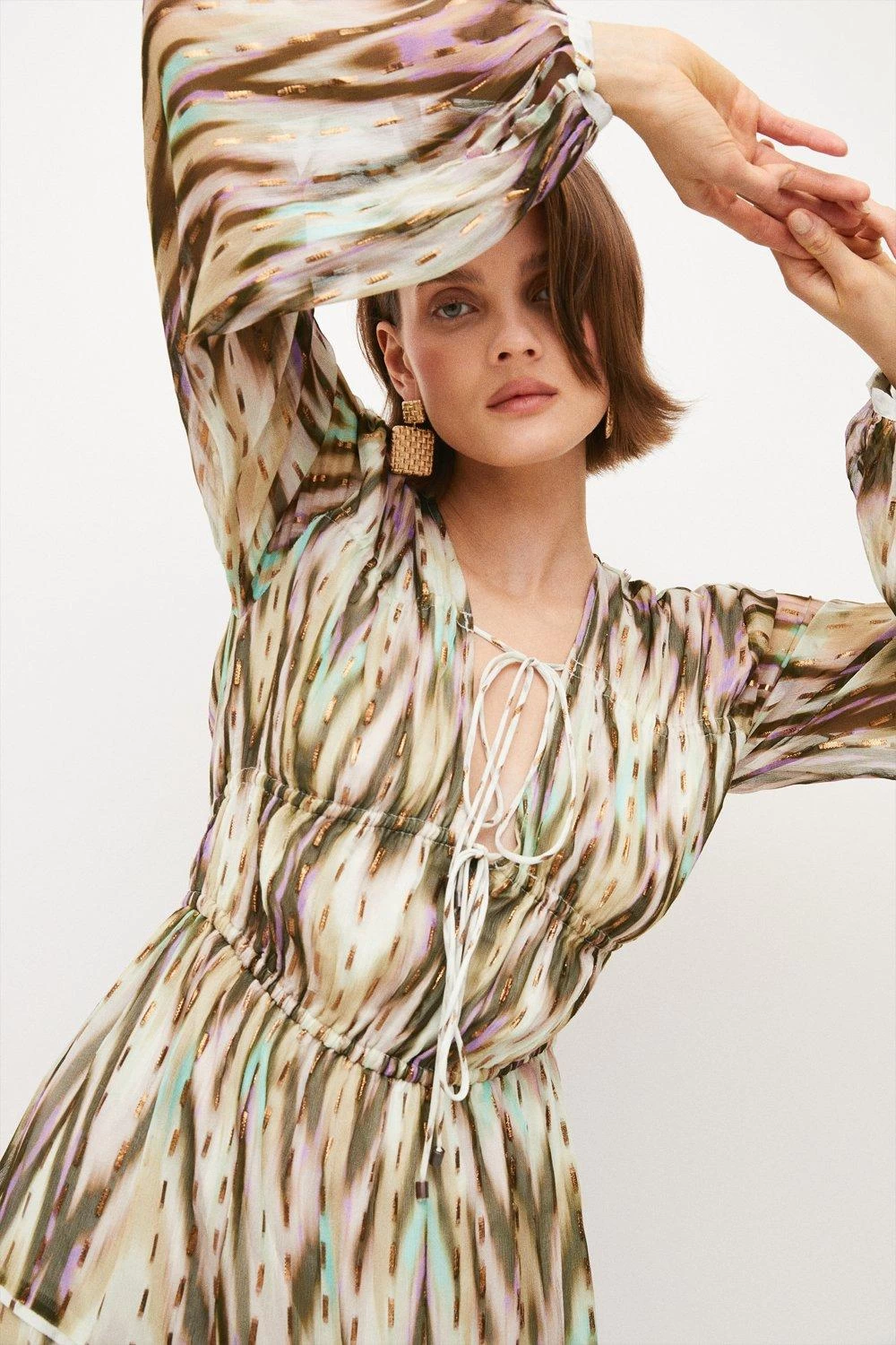 Karen Millen Metallic Viscose Woven Maxi Dress