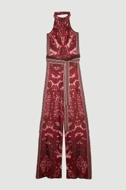 Karen Millen Mirror Jacquard Knit Halterneck Jumpsuit