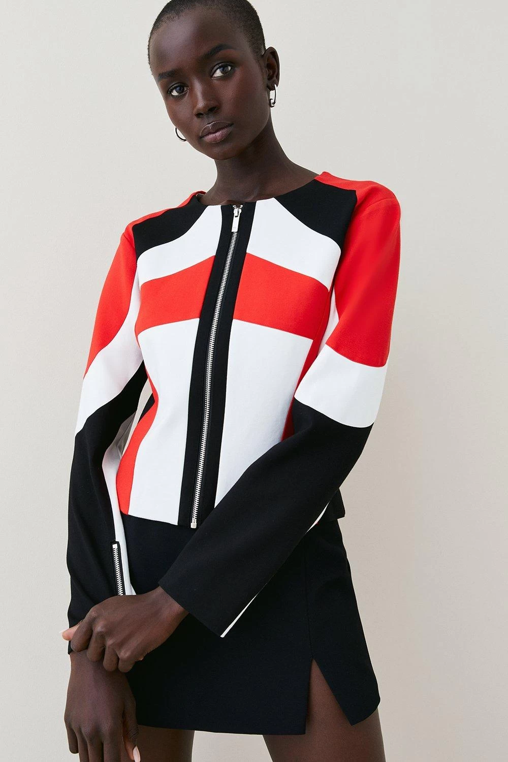 Karen Millen Moto Colourblock Ponte Biker Jacket
