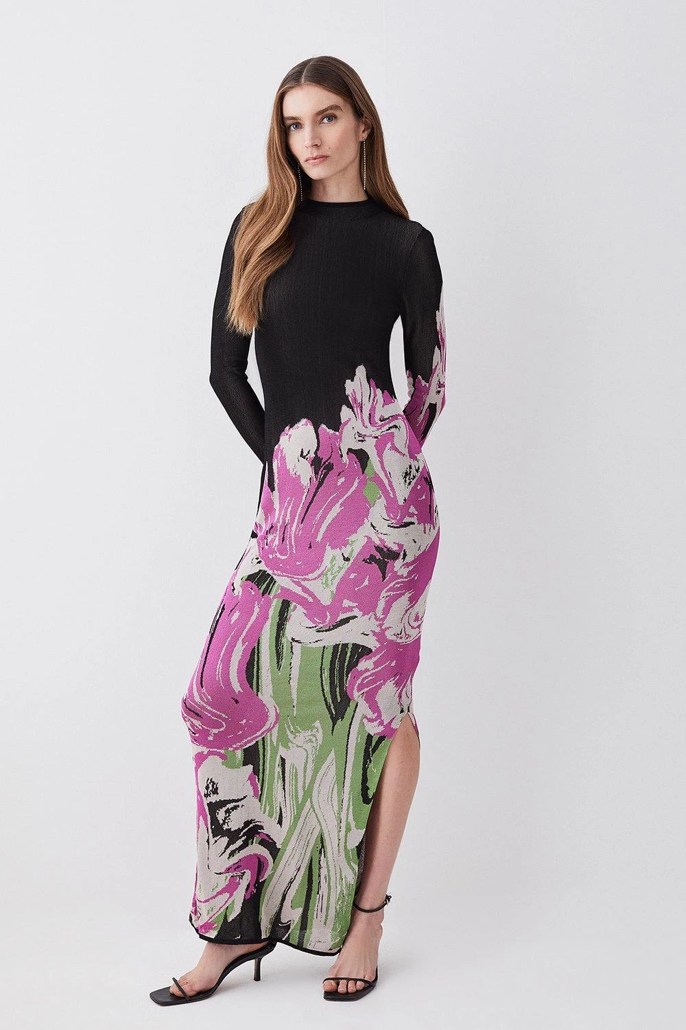 Karen Millen Optical Jacquard Knitted Maxi Column Dress - Image 3