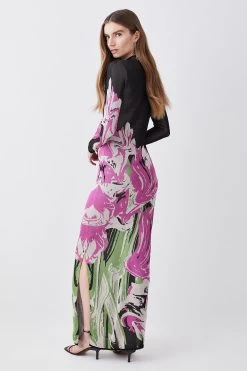 Karen Millen Optical Jacquard Knitted Maxi Column Dress