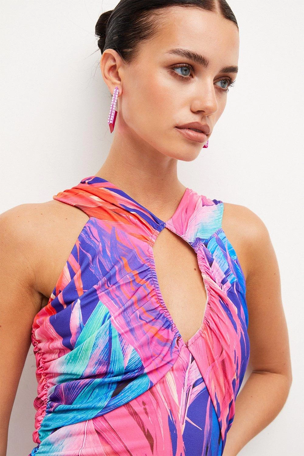 Karen Millen Petite Feather Print Jersey Crepe Maxi Dress - Image 2