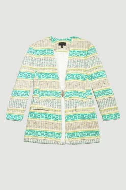 Karen Millen Signature Italian Tweed Collarless Jacket