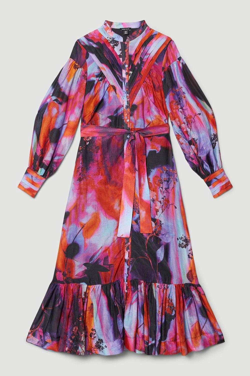 Karen Millen Silk Cotton Marble Pin Tuck Woven Maxi Dress - Image 4