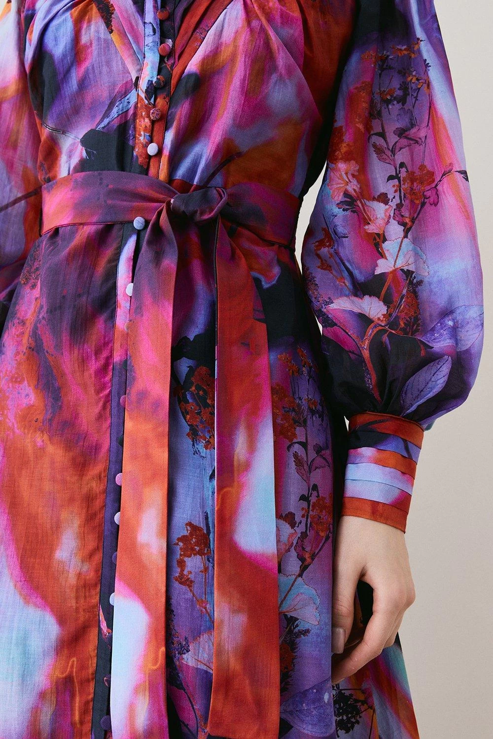 Karen Millen Silk Cotton Marble Pin Tuck Woven Maxi Dress - Image 5