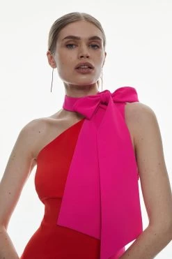 Karen Millen Soft Tailored Tie Neck Contrast Panel Maxi Dress