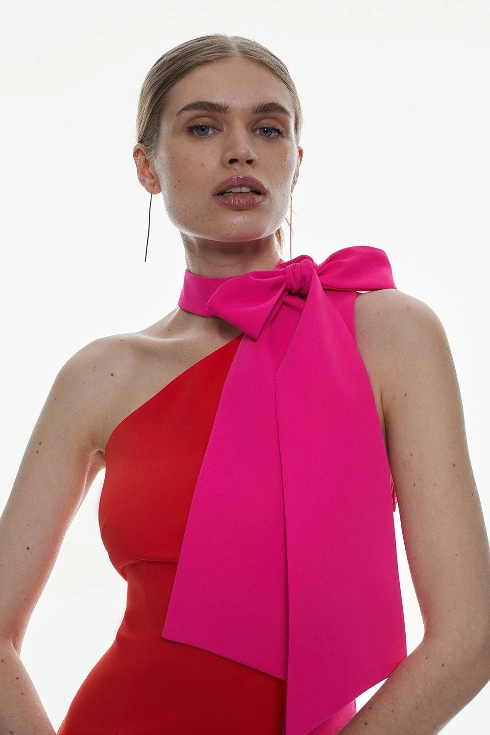 Karen Millen Soft Tailored Tie Neck Contrast Panel Maxi Dress