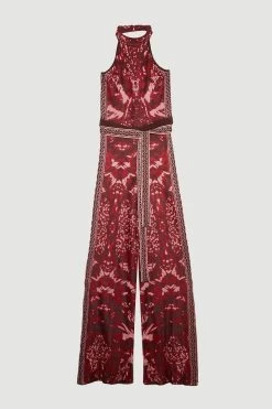Karen Millen Tall Mirror Jacquard Knit Halterneck Jumpsuit