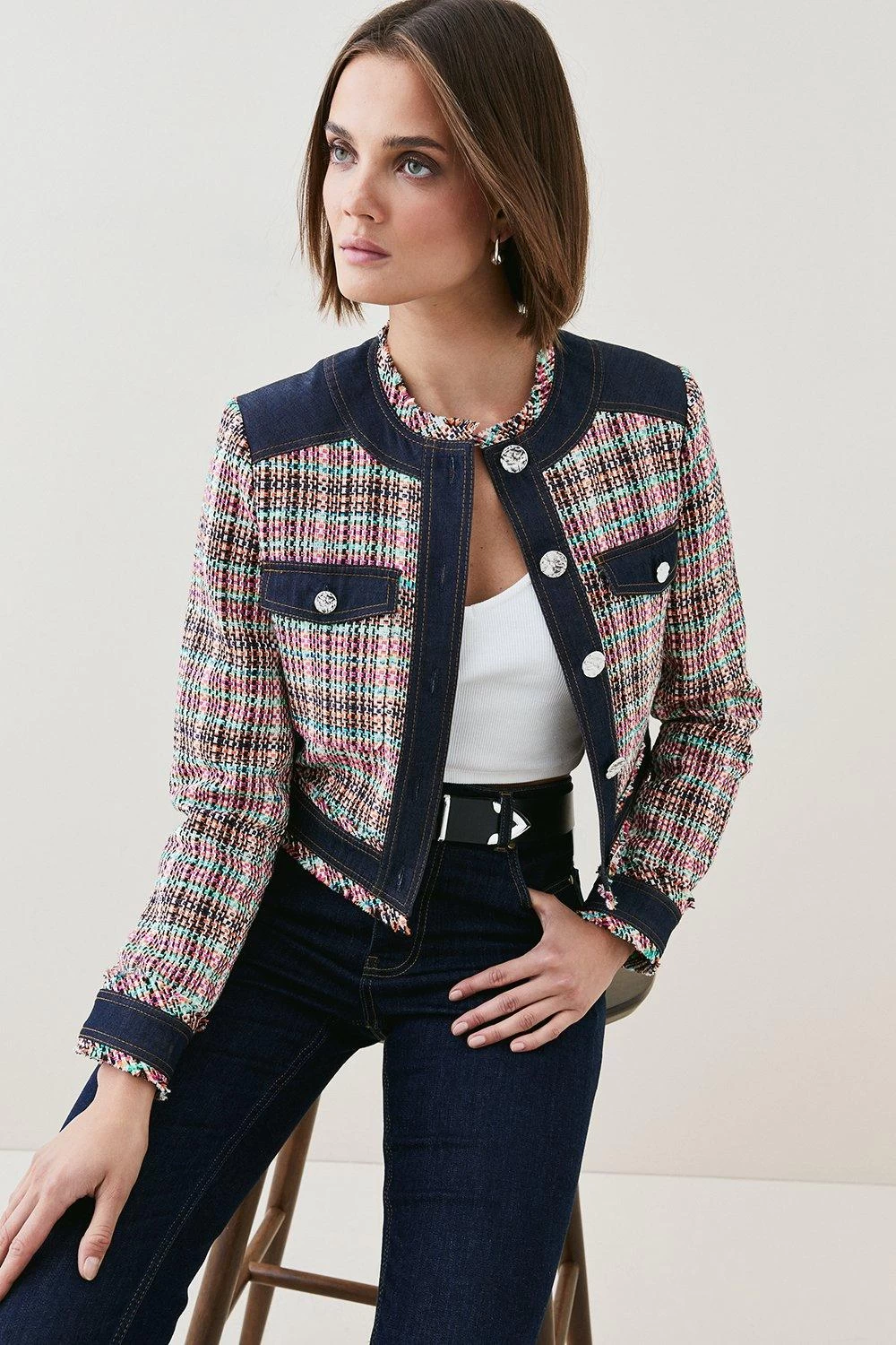 Karen Millen Tweed Denim Mix Jacket - Image 4