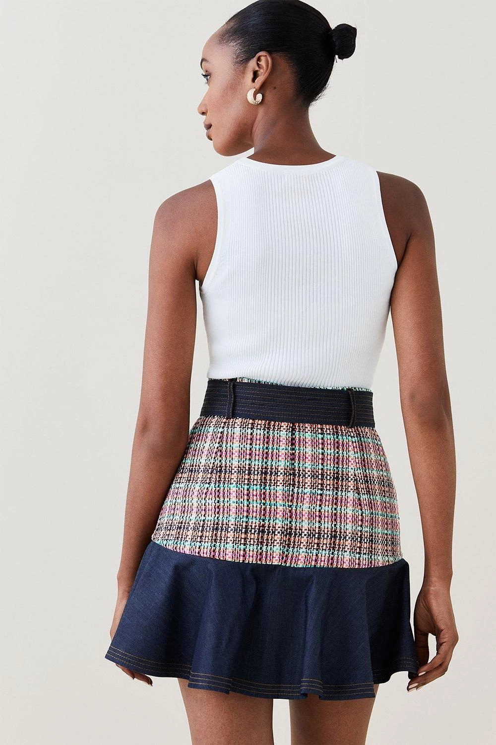 Karen Millen Tweed Denim Mix Peplum Skirt - Image 2
