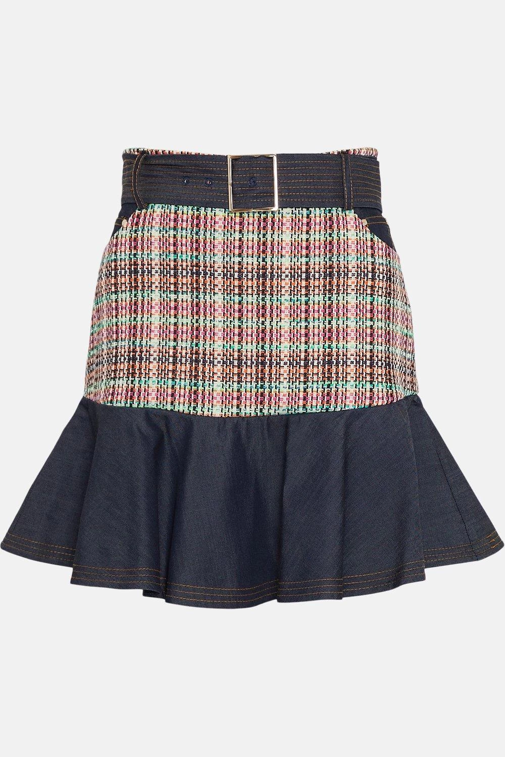 Karen Millen Tweed Denim Mix Peplum Skirt - Image 3