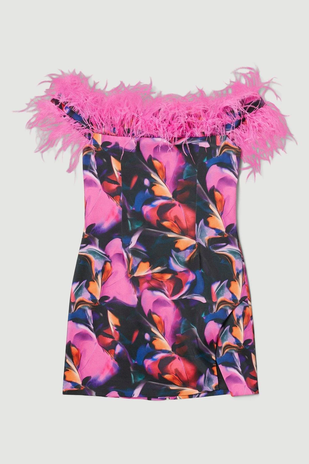Karen Millen Weston Marble Print Feather Bardot Mini Dress - Image 3