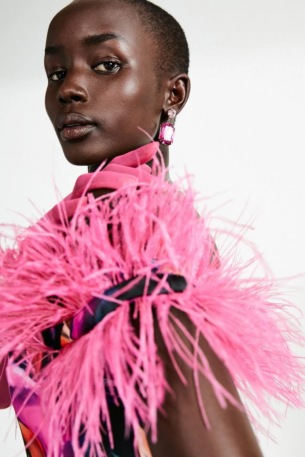 Karen Millen Weston Marble Print Feather Bardot Mini Dress - Image 5