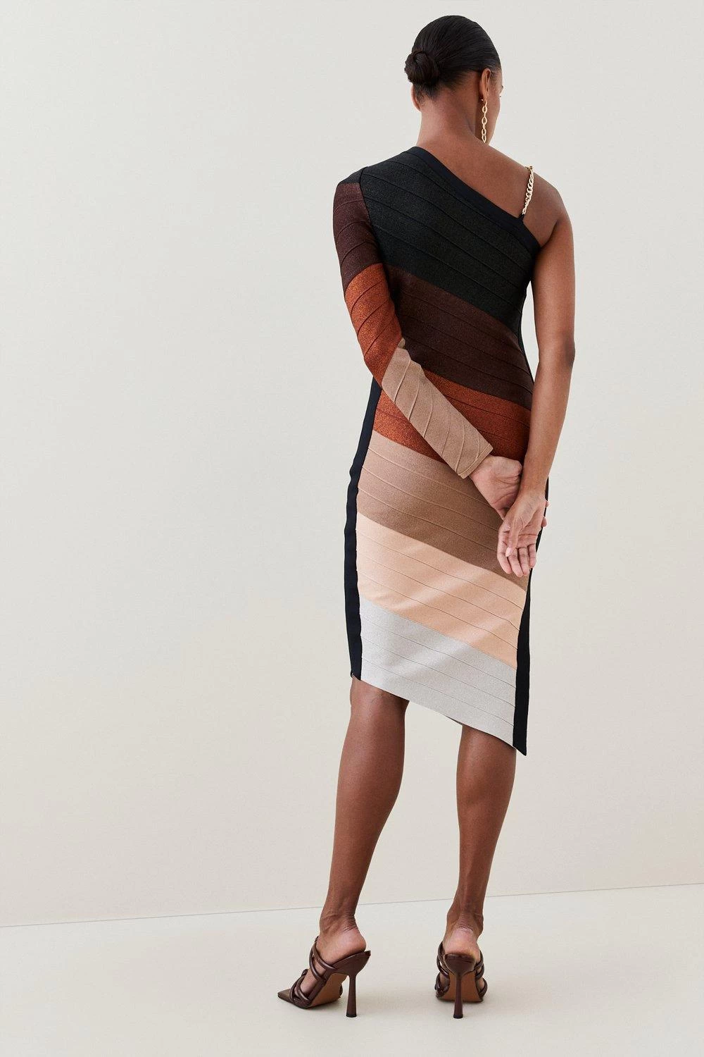Karen Millen Asymmetric Colour Block Bandage Knit Midi Dress - Image 2
