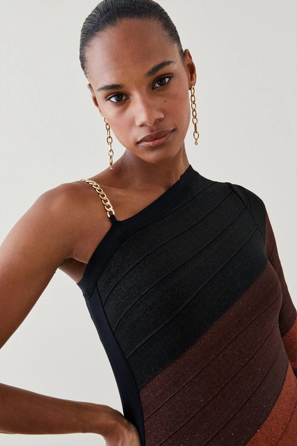 Karen Millen Asymmetric Colour Block Bandage Knit Midi Dress - Image 4