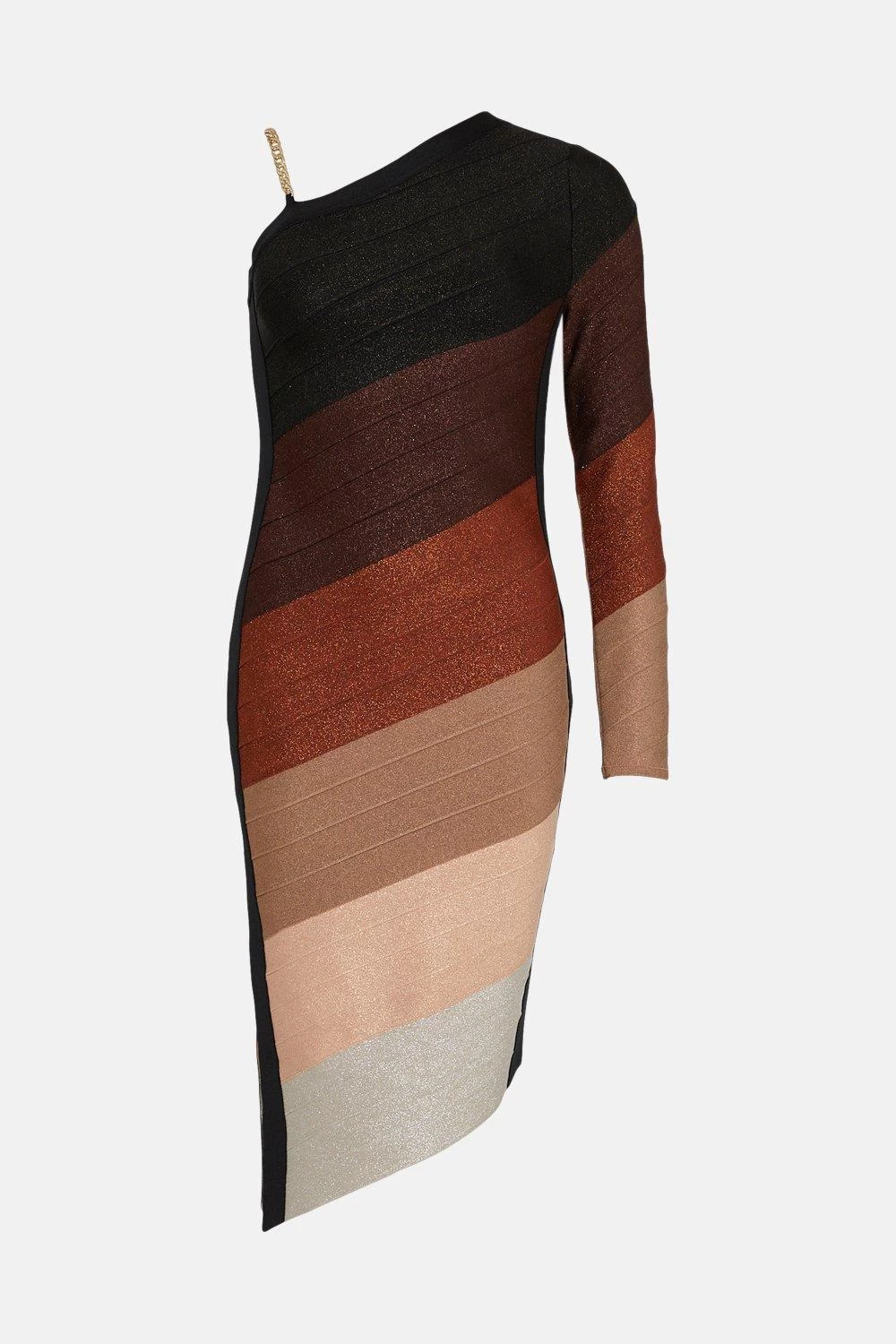 Karen Millen Asymmetric Colour Block Bandage Knit Midi Dress - Image 5