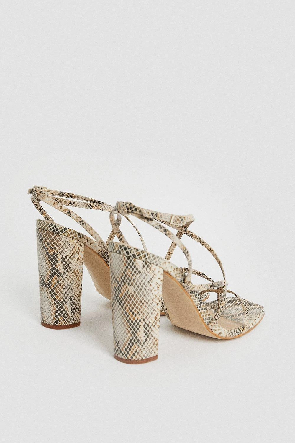 Karen Millen Leather Snake Strappy Block Heeled Sandal - Image 2