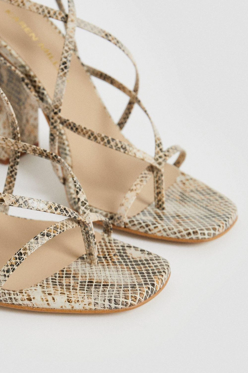 Karen Millen Leather Snake Strappy Block Heeled Sandal - Image 3