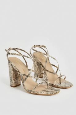 Karen Millen Leather Snake Strappy Block Heeled Sandal