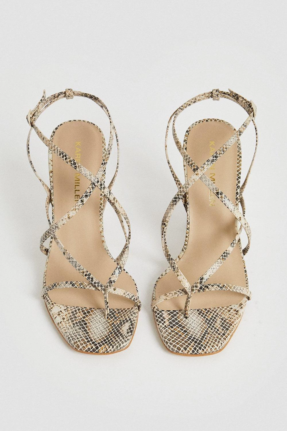 Karen Millen Leather Snake Strappy Block Heeled Sandal - Image 4