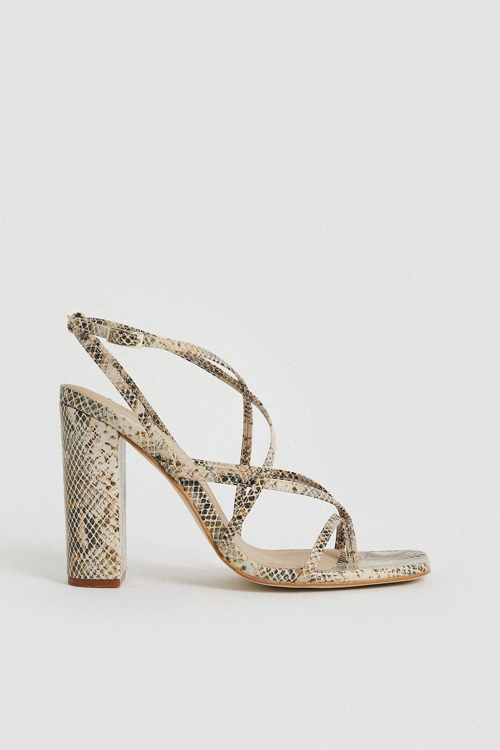 Karen Millen Leather Snake Strappy Block Heeled Sandal - Image 5