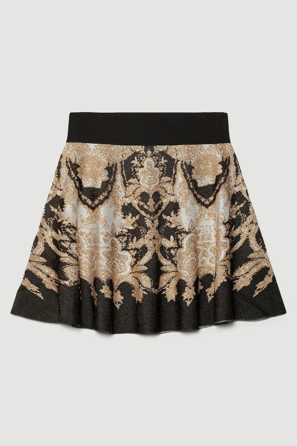 Karen Millen Slinky Sparkle Knit Jacquard Skater Skirt - Image 2