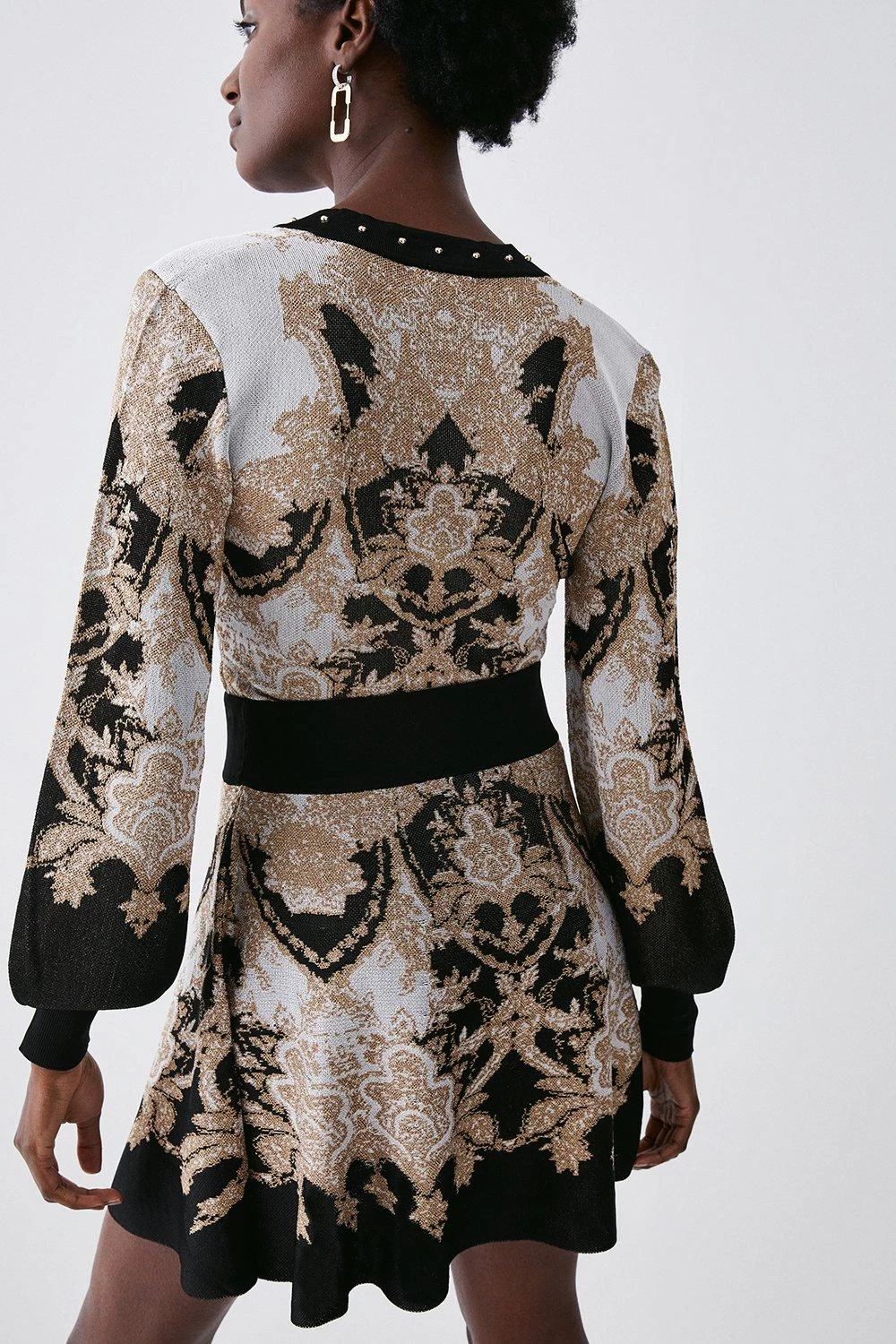 Karen Millen Slinky Sparkle Knit Jacquard Skater Skirt - Image 3