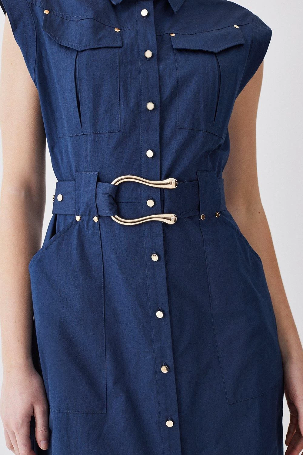 Karen Millen Cotton Sateen Mini Shirt Dress - Image 3