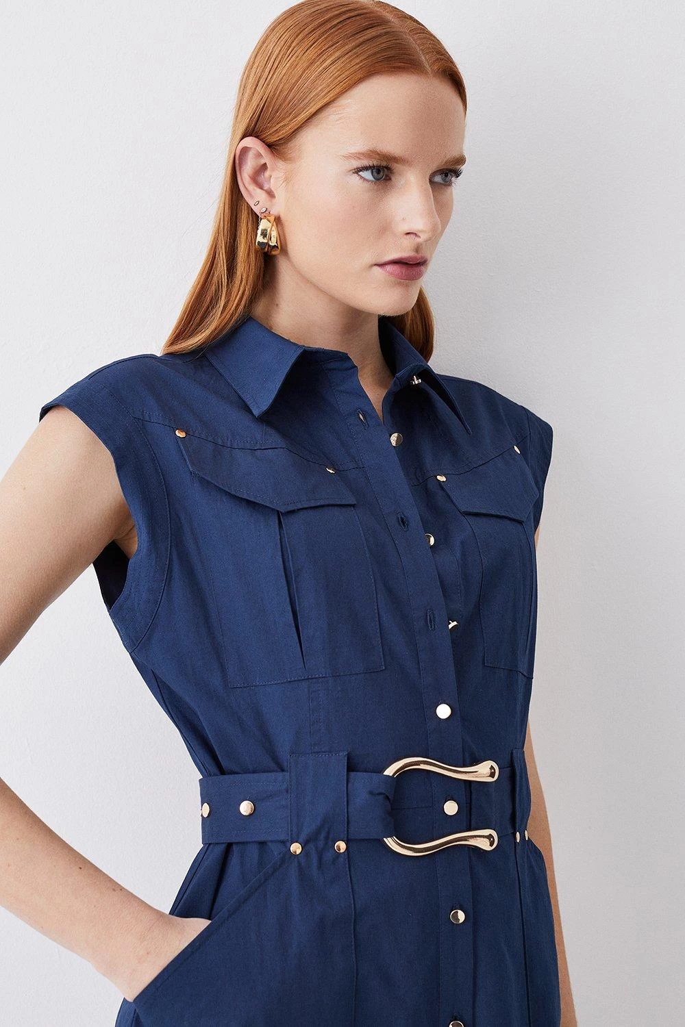 Karen Millen Cotton Sateen Mini Shirt Dress - Image 5