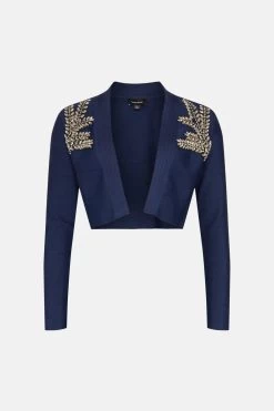 Karen Millen Embellished Bandage Knit Crop Cardigan