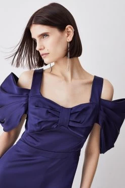 Karen Millen Italian Structed Satin Bandeau Wide Leg Jumpsuit