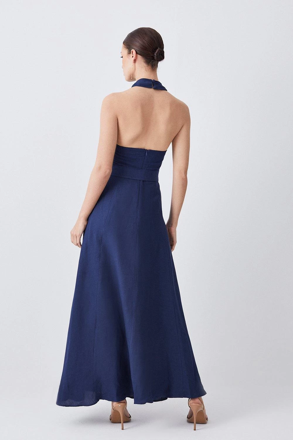 Karen Millen Lydia Millen Petite Linen Halter Neck Tie Waist Midi Dress - Image 5