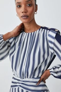 Karen Millen Military Stripe Twist Detail Mini Dress