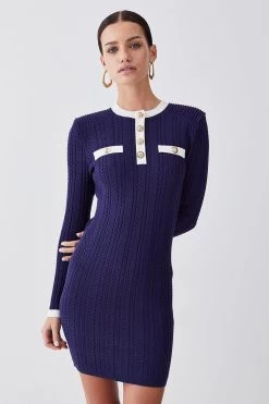 Karen Millen Petite Military Style Cable Knit Mini Dress