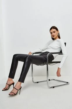 Karen Millen Petite Stretch Leather Five Pocket Jean