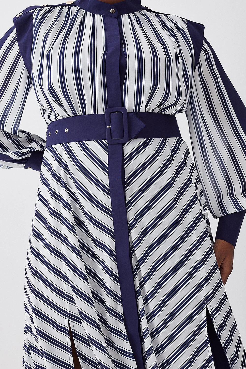 Karen Millen Plus Size Military Stripe Woven Midi Dress - Image 2